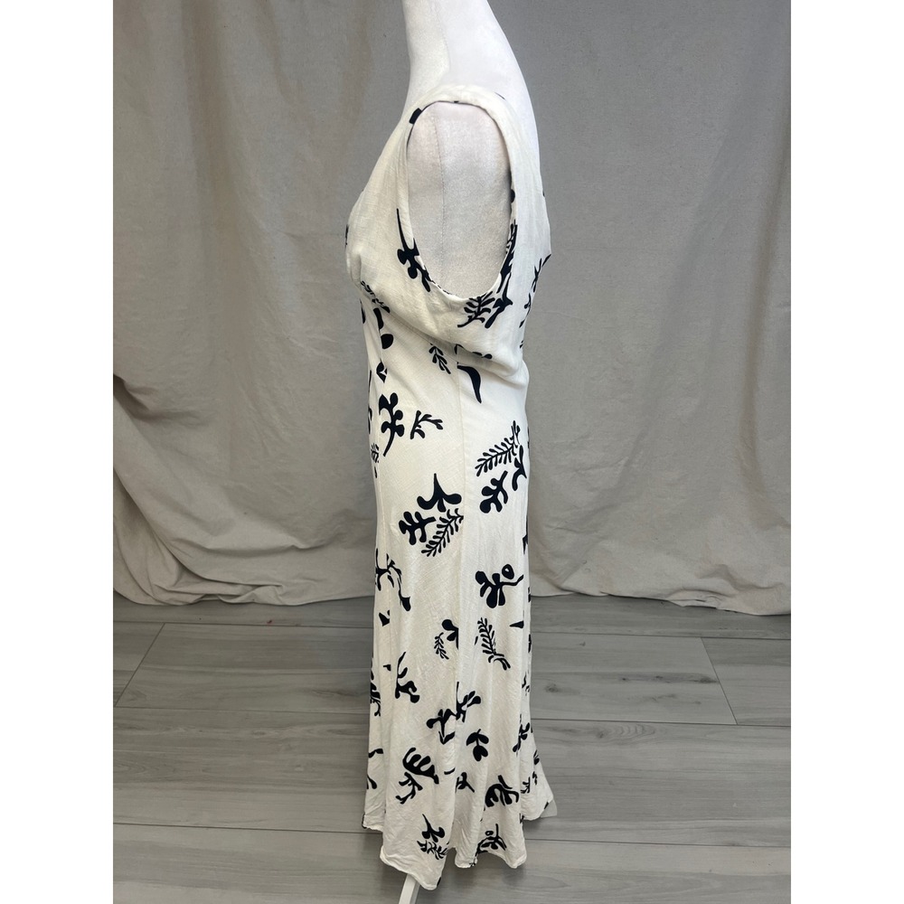 Paper Heart Linen Boho Coastal V-Neck Maxi Dress Sz M Cream Black Minimalist - Picture 4 of 8